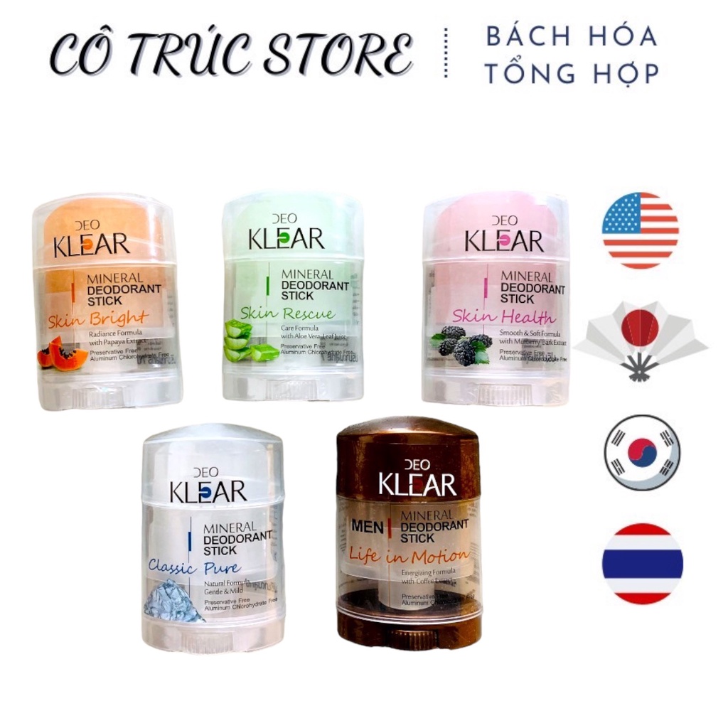 Lăn khử mùi đá khoáng deo klear 70gr mineral deodorant stick