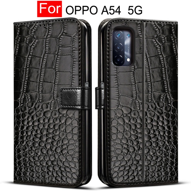 Crocodile Leather Case For OPPO A54 5G Flip Cover