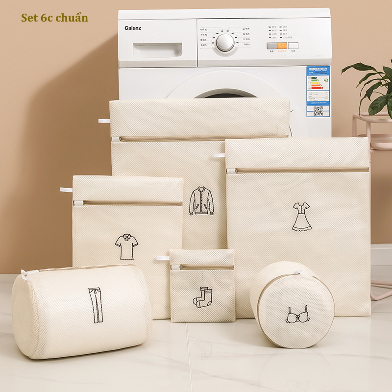 Combo 6 túi giặt bảo vệ quần áo, đồ lót cao cấp dùng cho máy giặt màng lưới dày dặn miDoctor