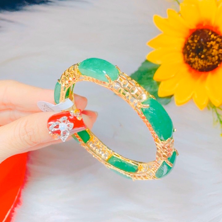 Vòng tay cẩm thạch xanh mạ vàng 18k cao cấp kiểu đồng tiền 100LL.010522