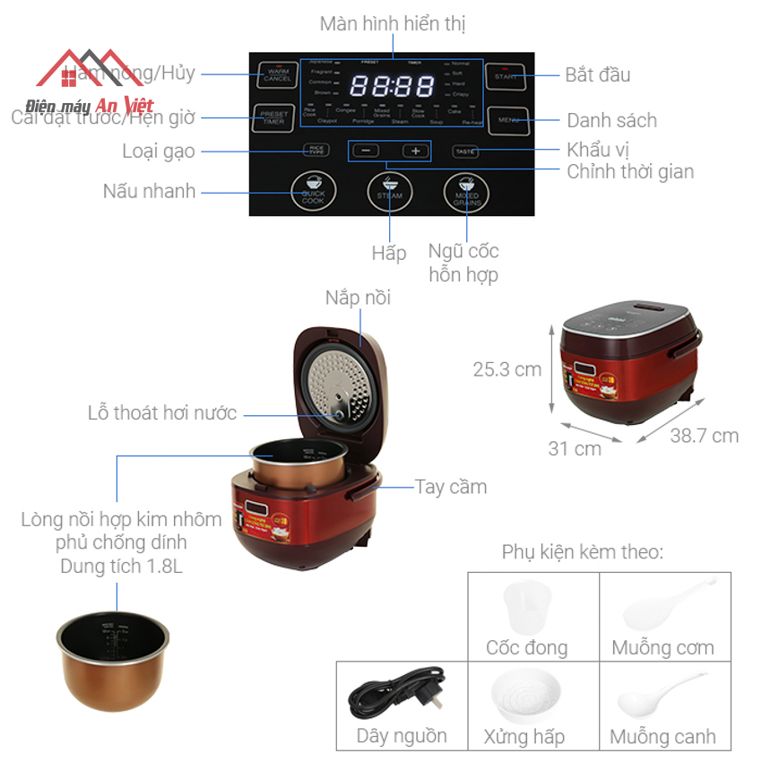 Nồi cơm cao tần 1.8 lít Sharp KS-IH191V-RD - Hàng Chính Hãng