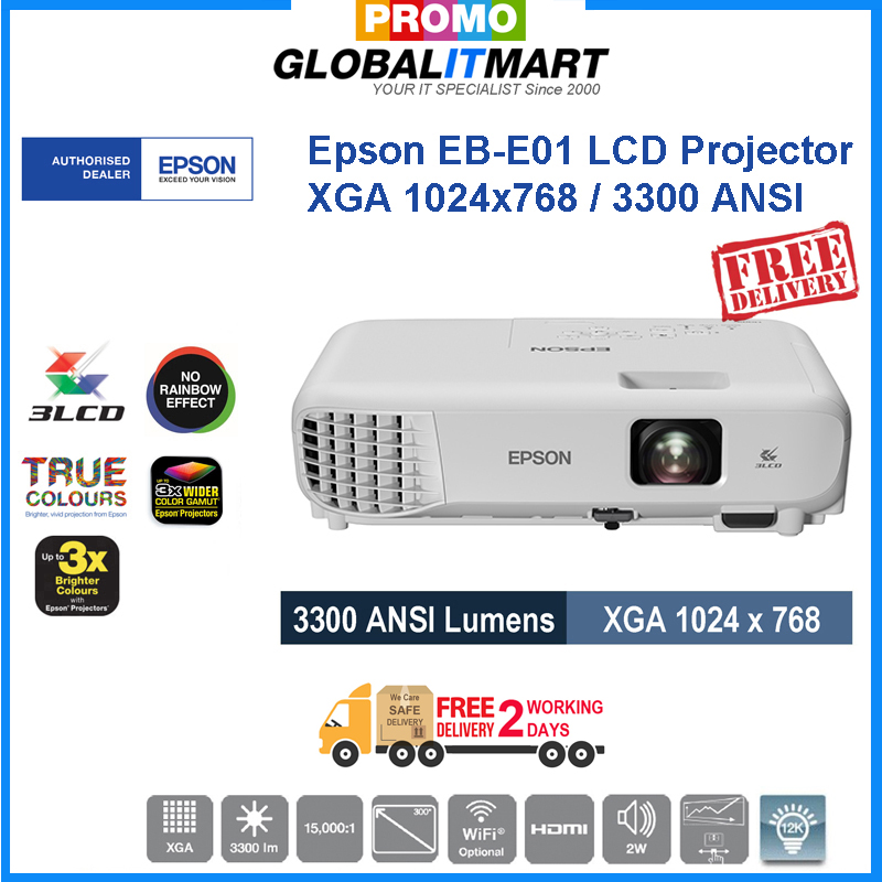 No 1 Epson Projector Eb E01 Xga 1024 X 768 3300 Lumens Free Delivery By Global It Mart Pte Ltd Lazada Singapore