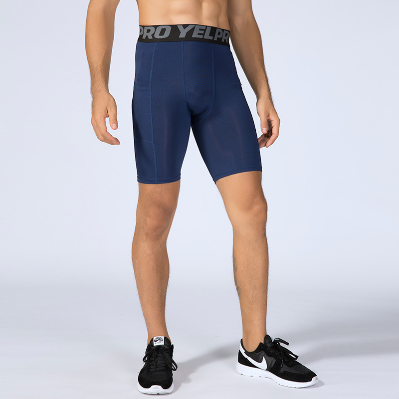 Elastic Mens Compression Shorts Summer Bodybuilding Sports Quick Dry Running Fiess Tights with Pockets_voghion.com