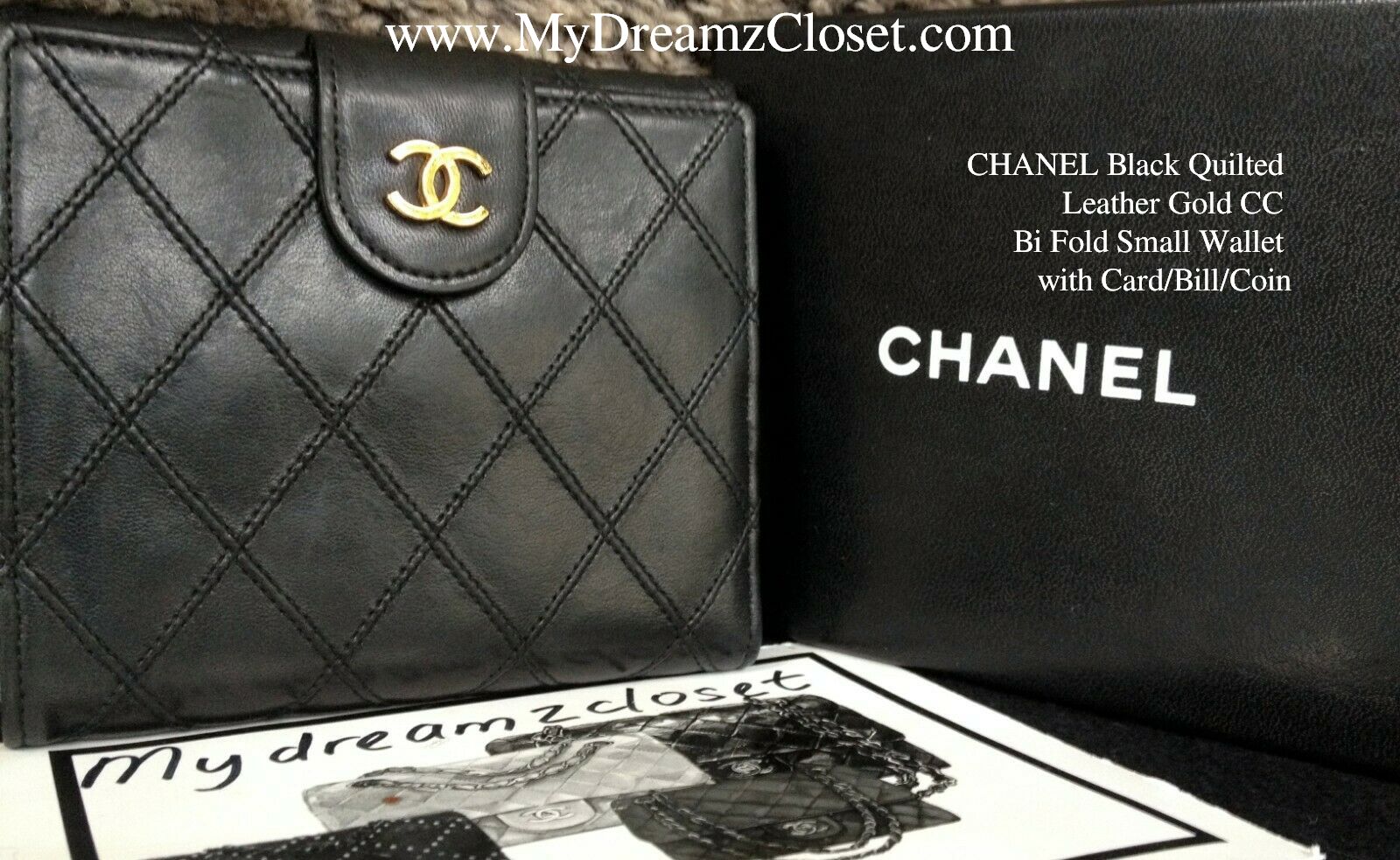SOLD - CHANEL Black Quilted Leather Gold CC Bi Fold Small Wallet with  Card/Bill/Coin