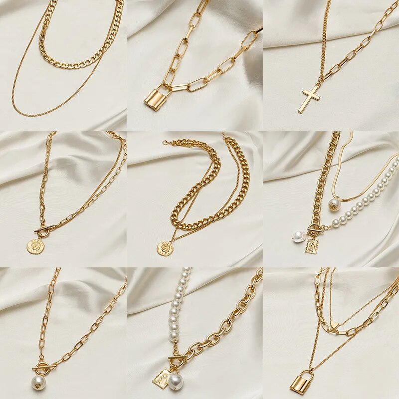 Vintage Multi-layer Coin Chain Choker Necklace For Women Female Gold ...