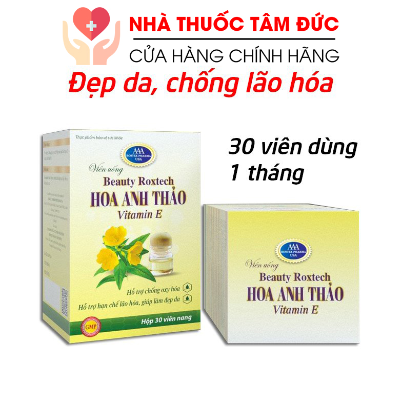 Viên uống dầu hoa anh thảo 1000mg dầu hoa hồng vitamin E giúp đẹp da chống lão hóa da - Chai 30 viên dùng 1 tháng