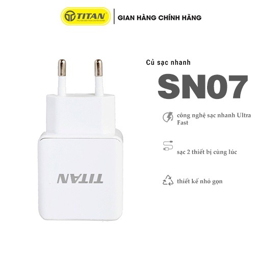 Củ, Cốc Sạc Nhanh 2 Cổng USB TITAN SN07