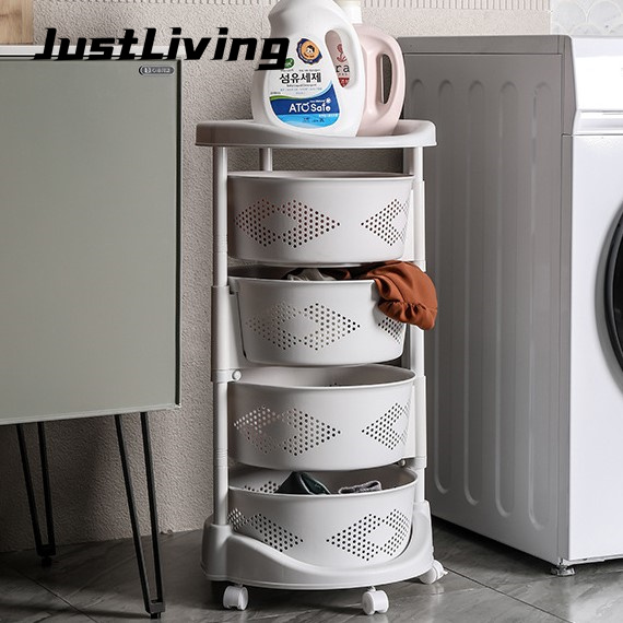 JustLiving 180° Rotatable Kitchen Storage Rack PP Corner Organizer Basket Rack Multi-Layer Kitchen Trolley Cabinet Racks Vegetable Shelf Storage Organizer Bathroom Shelves Shelf Holder