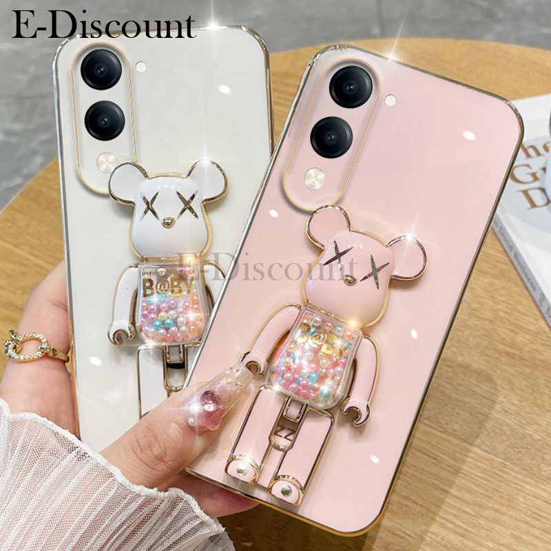 New Phone case Vivo Y04 / Y04S Back cover Soft Electroplated Quicksand Hourglass Pellet KWAS Bear silicone shockproof Protector Smooth for Vivo Y04S / Y04 case.