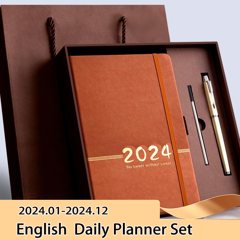 2024 A5 English Agenda Planner Organizer Diary Plan Business Office Notebook Schedule Notepad Simple Journal Sketchbook Plan Student Stationery Supplies