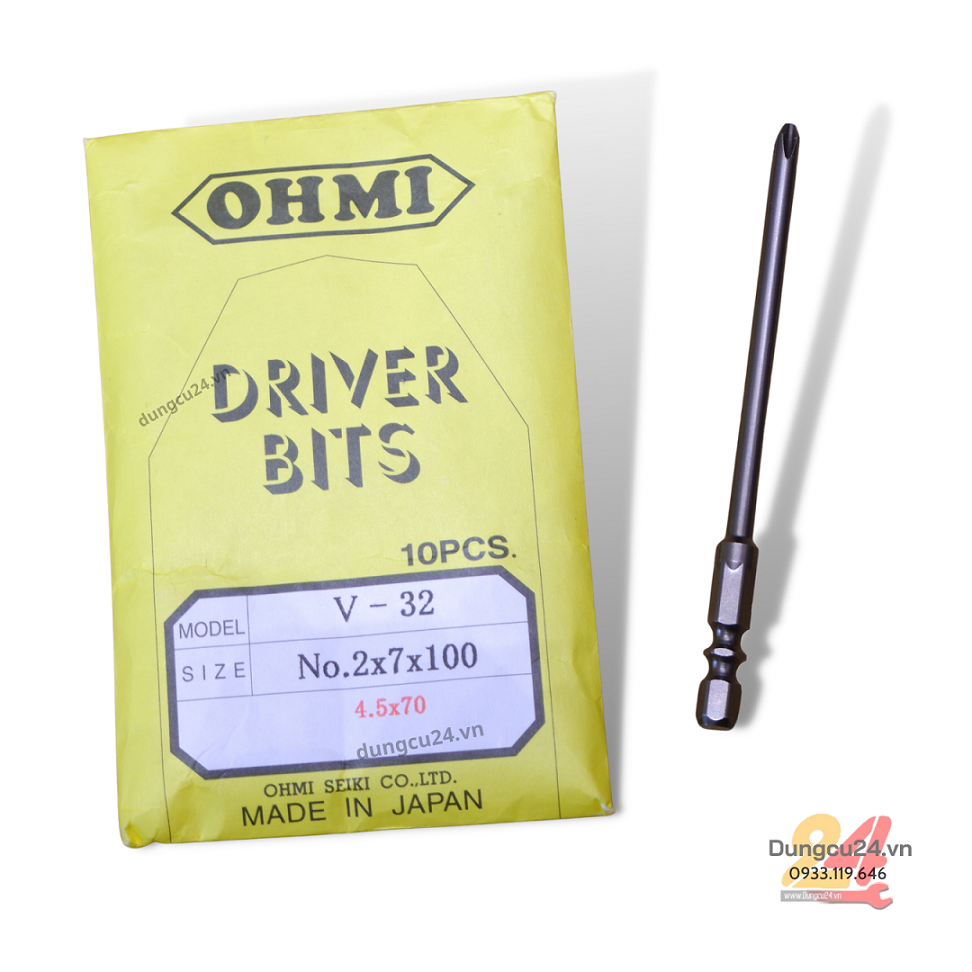[made in japan] Mũi vít nhật OHMI chân ngắn máy mỹ +2 (PH2)/+1(PH1) (GIÁ 1 MŨI)
