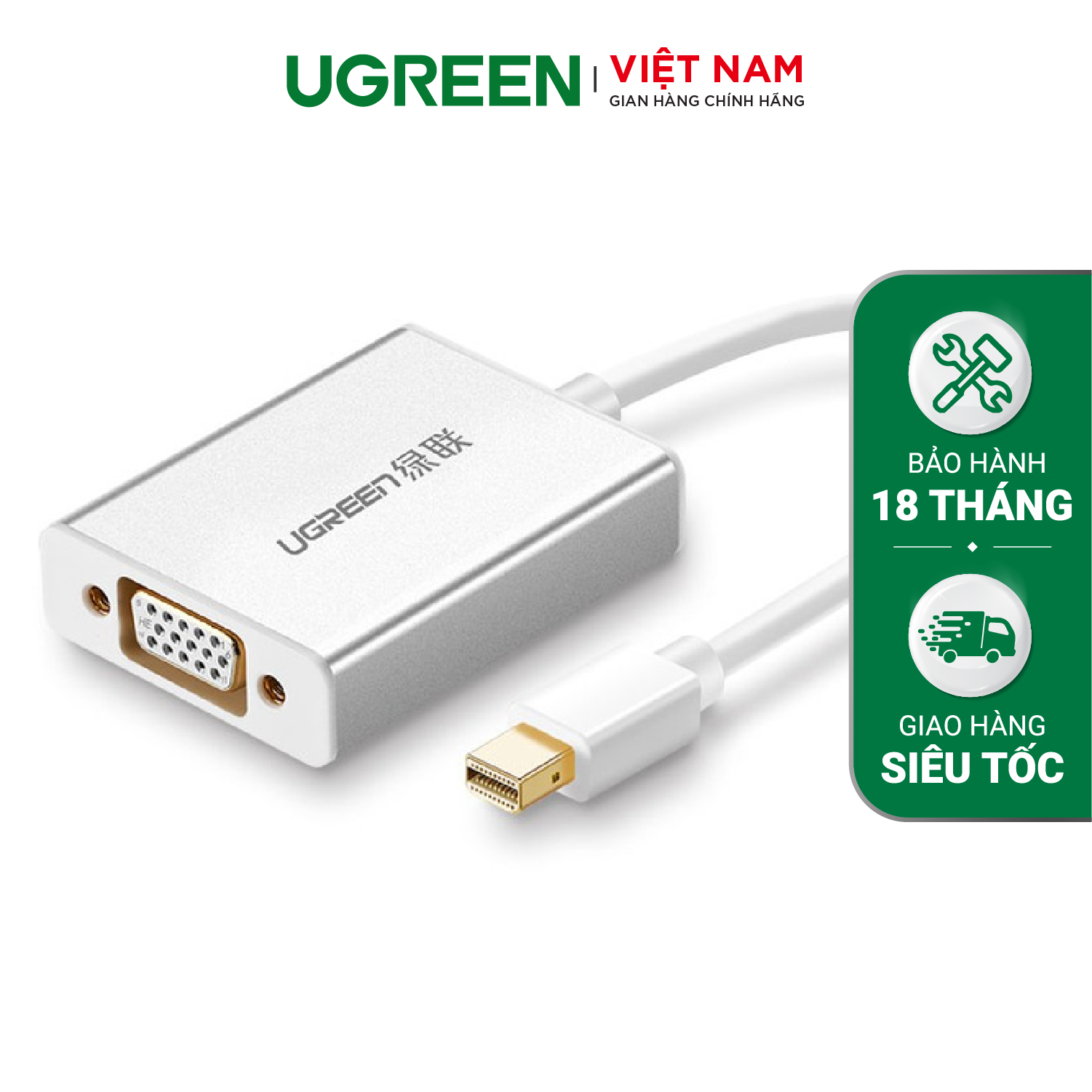 Bộ chuyển đổi Mini DisplayPort sang VGA có âm thanh UGREEN MD107 10437 (màu trắng)