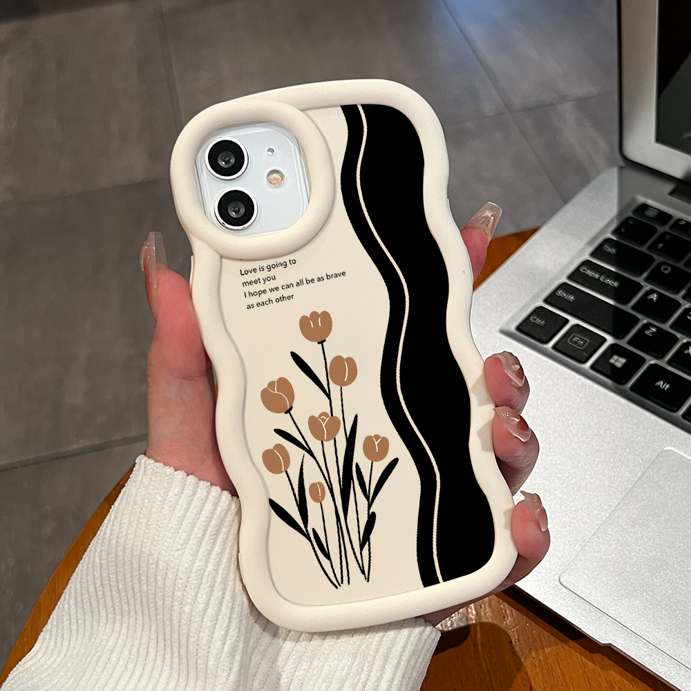 Jizetin for Redmi A3 A3x Back Cover Brown Tulip Macaron Bright Color Wavy Shape Soft Mobile Phone Cases. 