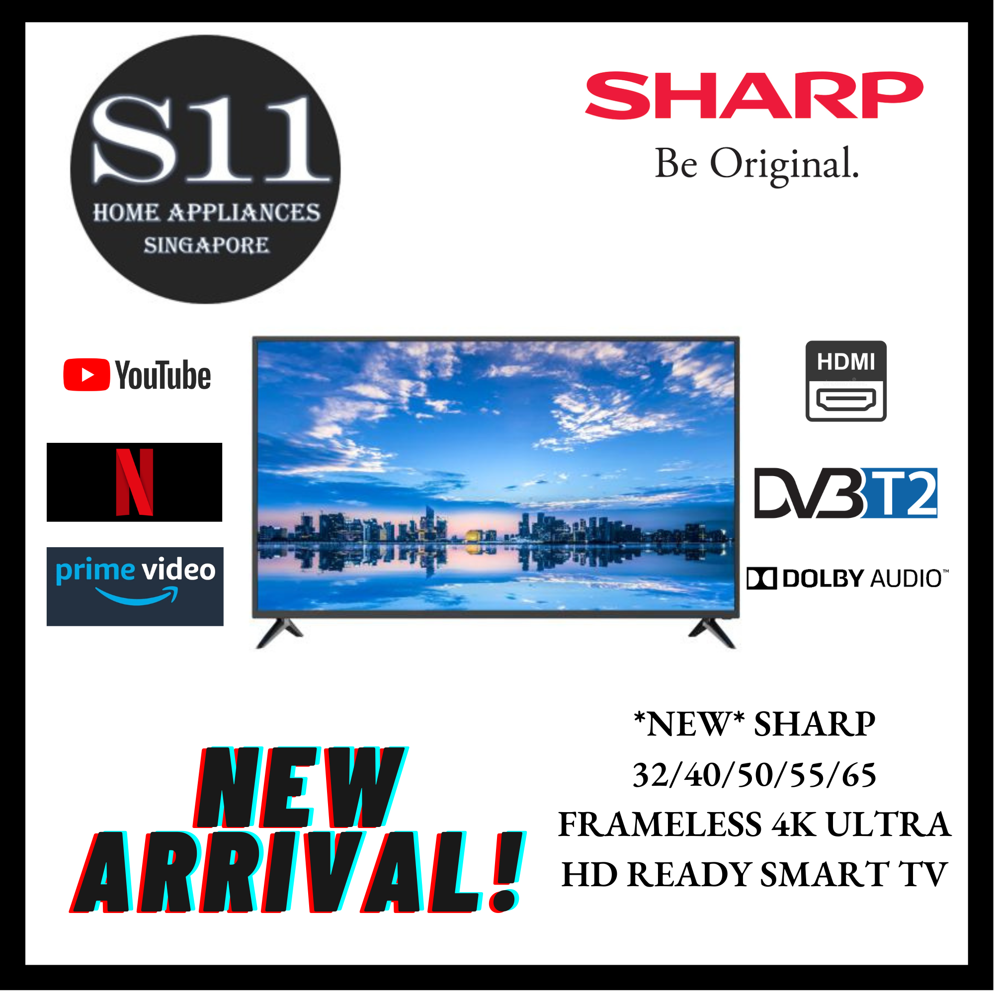 SHARP 32/40/50/55/65" FRAMELESS HD READY SMART TV *FREE DELIVERY *3