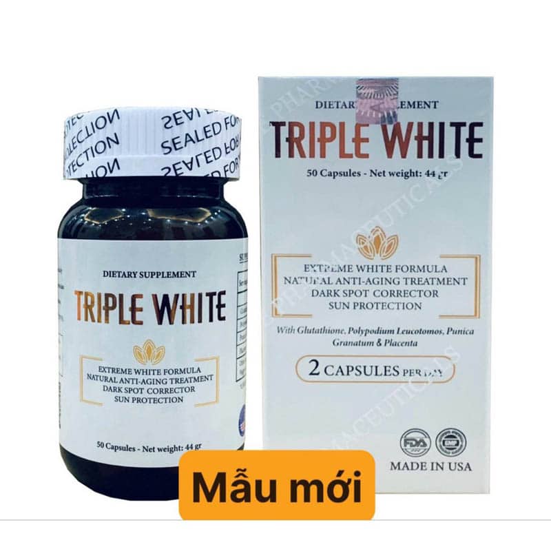 Viên uống trắng da Triple White Glutathione 1200 mg  Hàng Nhập Khẩu Mỹ  -