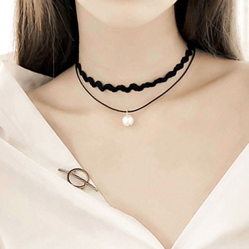 Black Leather Velvet Heart Choker Necklace Layer Lotus Chockers Vintage  Gothic Jewelry Goth Baroque Necklace for Women