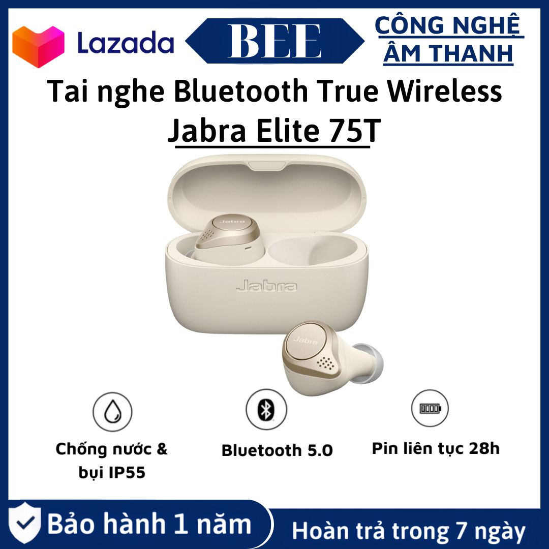 Tai nghe Bluetooth True Wireless Jabra Elite 75T, Chất Âm Thanh Cao, Âm Trầm Mạnh Mẽ, Chống Nước và Chống Bụi IP55, Pin liên tục 28h, Tích hợp với các hệ điều hành hiện nay