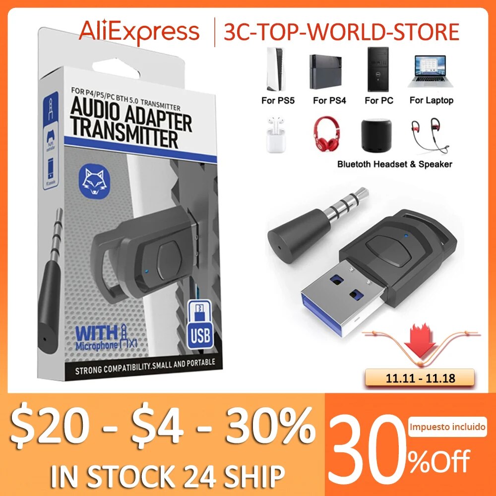 【Hot item】 Bluetooth Audio Adapter Wireless Headphone Adapter For Ps5/ps4 Game Console Pc Headset 2 In 1 Usb Bluetooth 5.0 Dongle