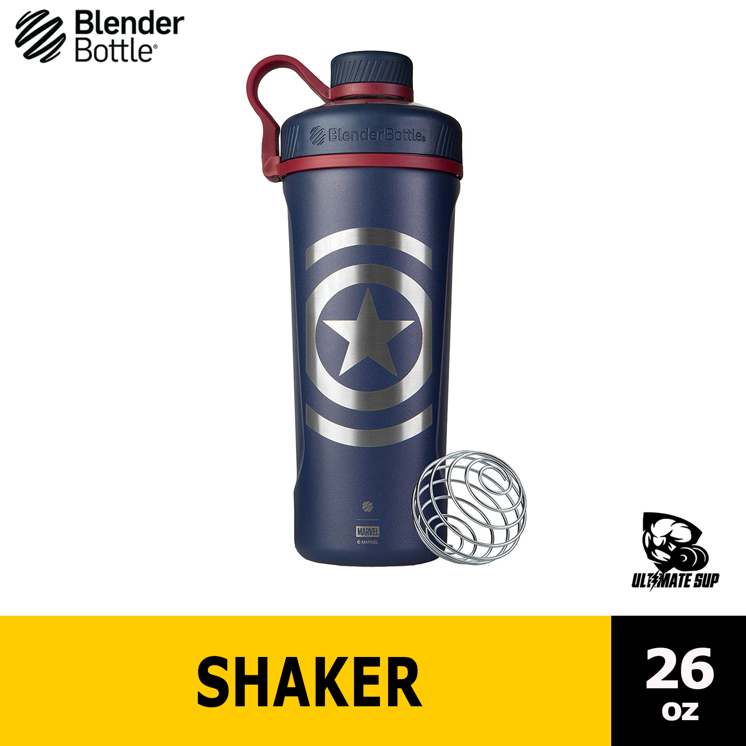 BlenderBottle Marvel Radian Shaker Cup Insulated Stainless Steel Water  Bottle with Wire Whisk, 26-Ounce, Black Panther