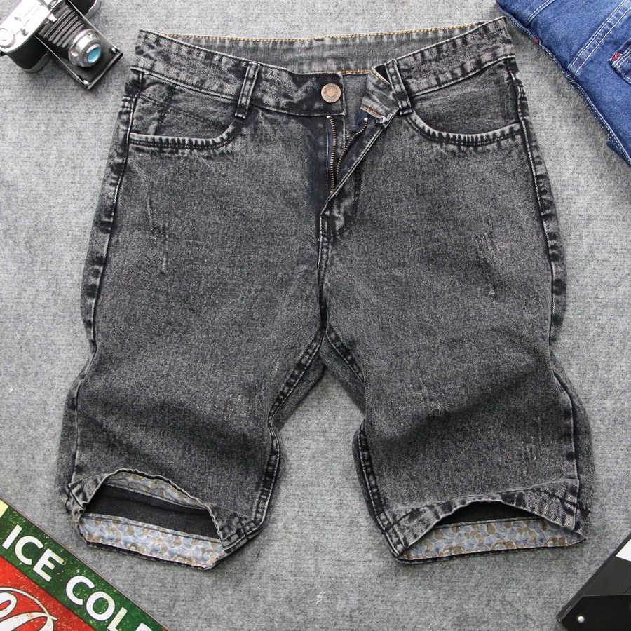 Quần short jean nam xanh đen vải dày xước đẹp SG413 Saosaigon