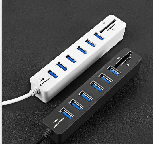 Multi USB 2.0 Hub USB Splitter High Speed 6 Ports with TF SD Card Reader (iRepairParts)