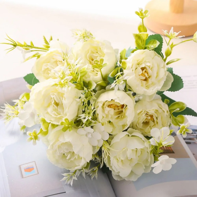 1 Bouquet 5 heads Artificial Flowers Peony Bridal Wedding Bouquet Silk Fake Flower Home Vase Accessories Christmas Decorations