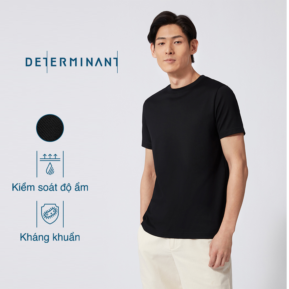 Áo thun nam cổ tròn determinant tay ngắn - kháng khuẩn - 100% cotton - màu đen - t02