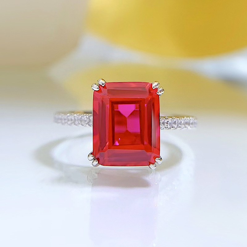 Nhẫn cưới nữ bằng bạc thật 925 nguyên chất nhẫn đính hôn ngọc lục bảo đá sapphire 10x8mm