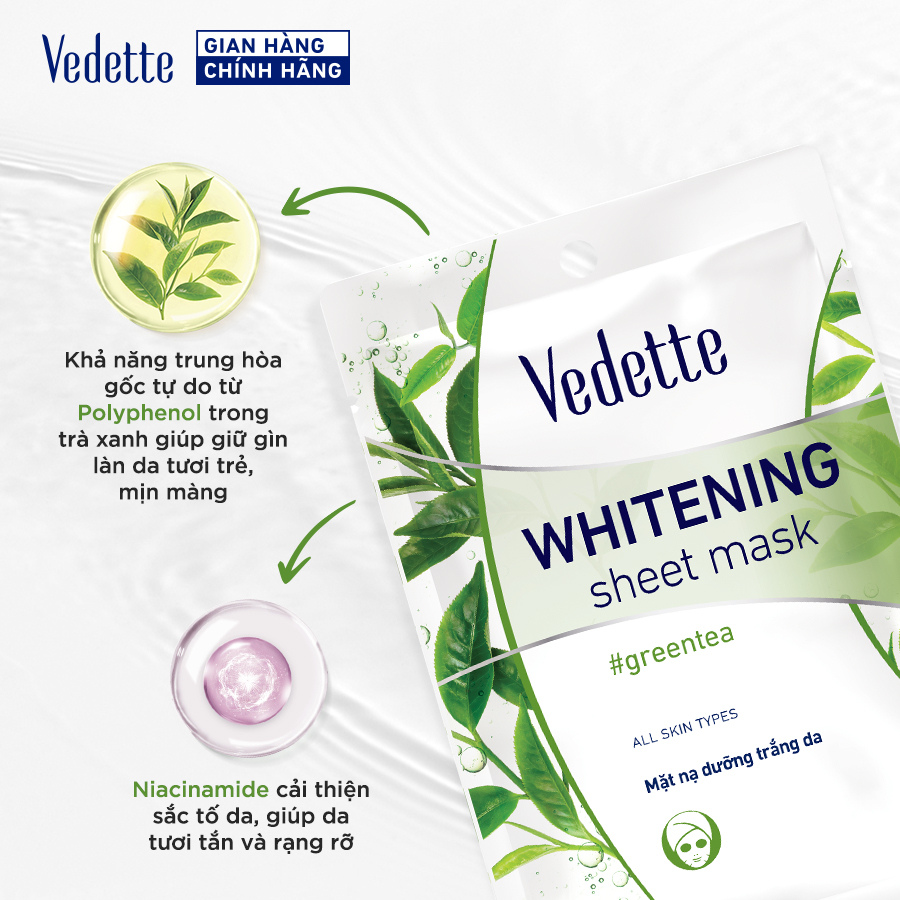 Combo 10 Mặt nạ giấy trắng da Vedette Trà Xanh 22ml