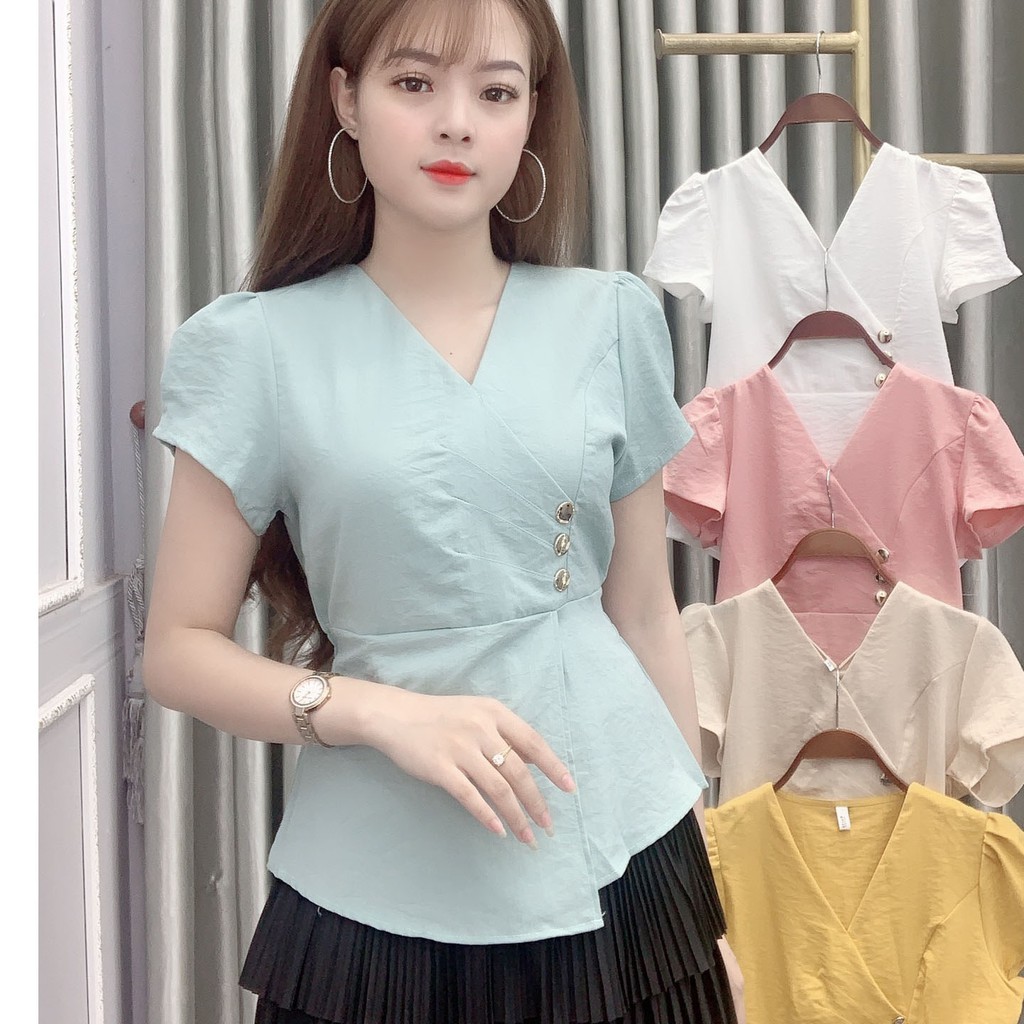 Áo Kiểu Nữ Chất Đũi cổ V Không Nhăn❤️💥FREESHIP❤️💥]