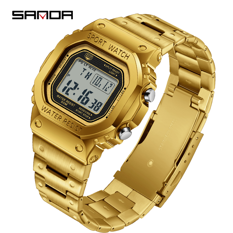 SANDA New All Metal Watch Trend Design Sports Multifunctional Waterproof Night Light Men's Watch SD2162-3. 