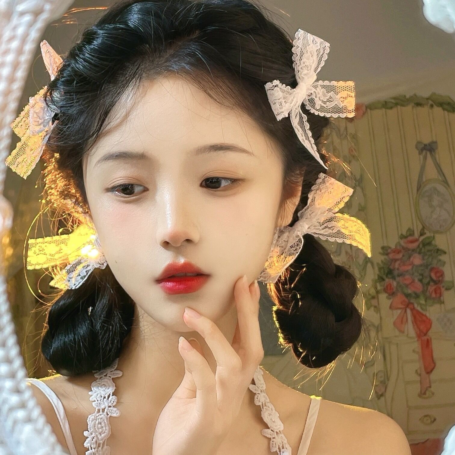 Kẹp Tóc Nơ Ren Phong Cách Tiểu Thư Dễ Thương