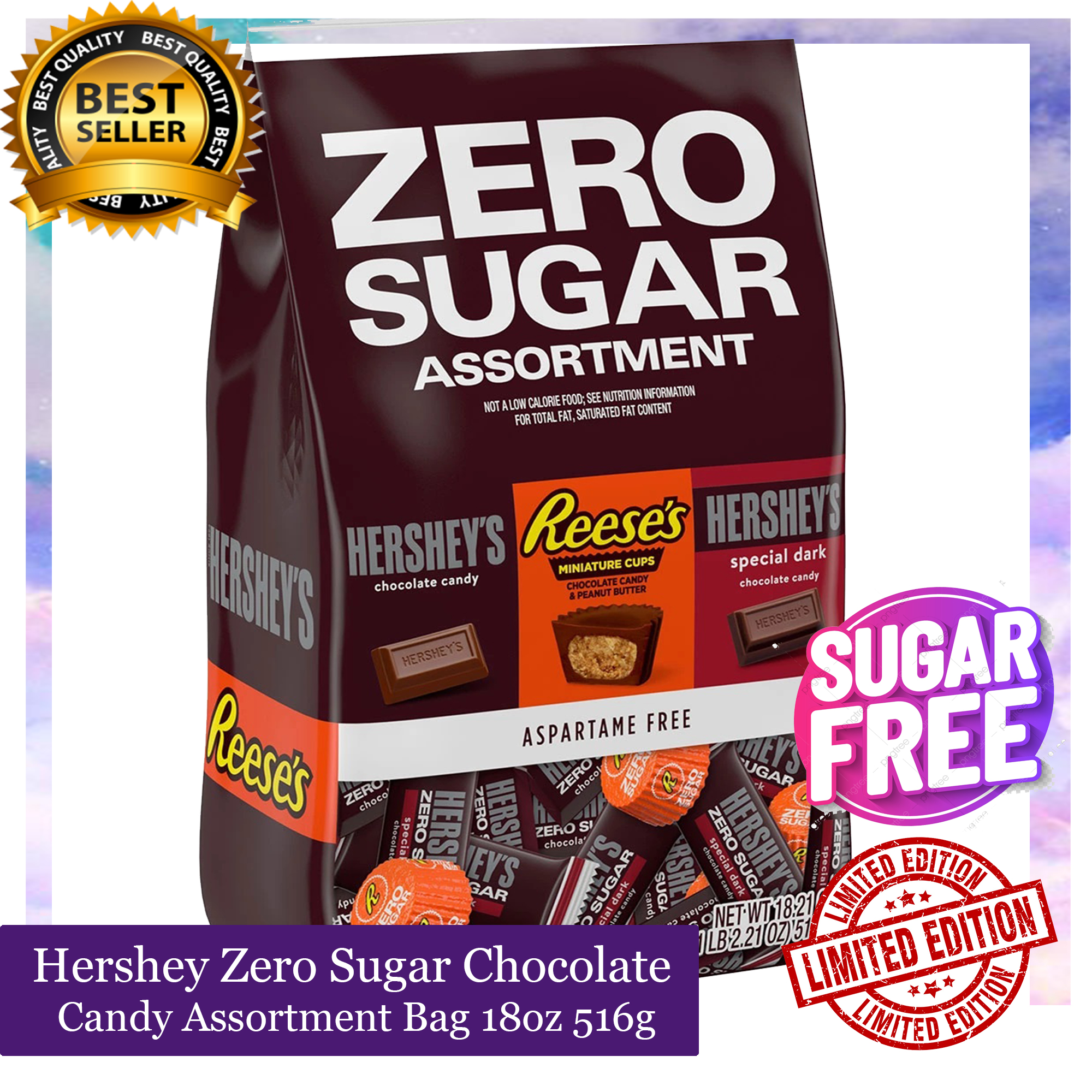 Hershey Zero Sugar Chocolate Candy Assortment Bag (18.21 Ounce) 516g 