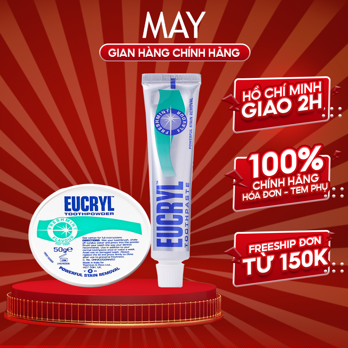 COMBO KEM ĐÁNH RĂNG EUCRYL 62g và Bột tẩy trắng răng EUCRYL  50g