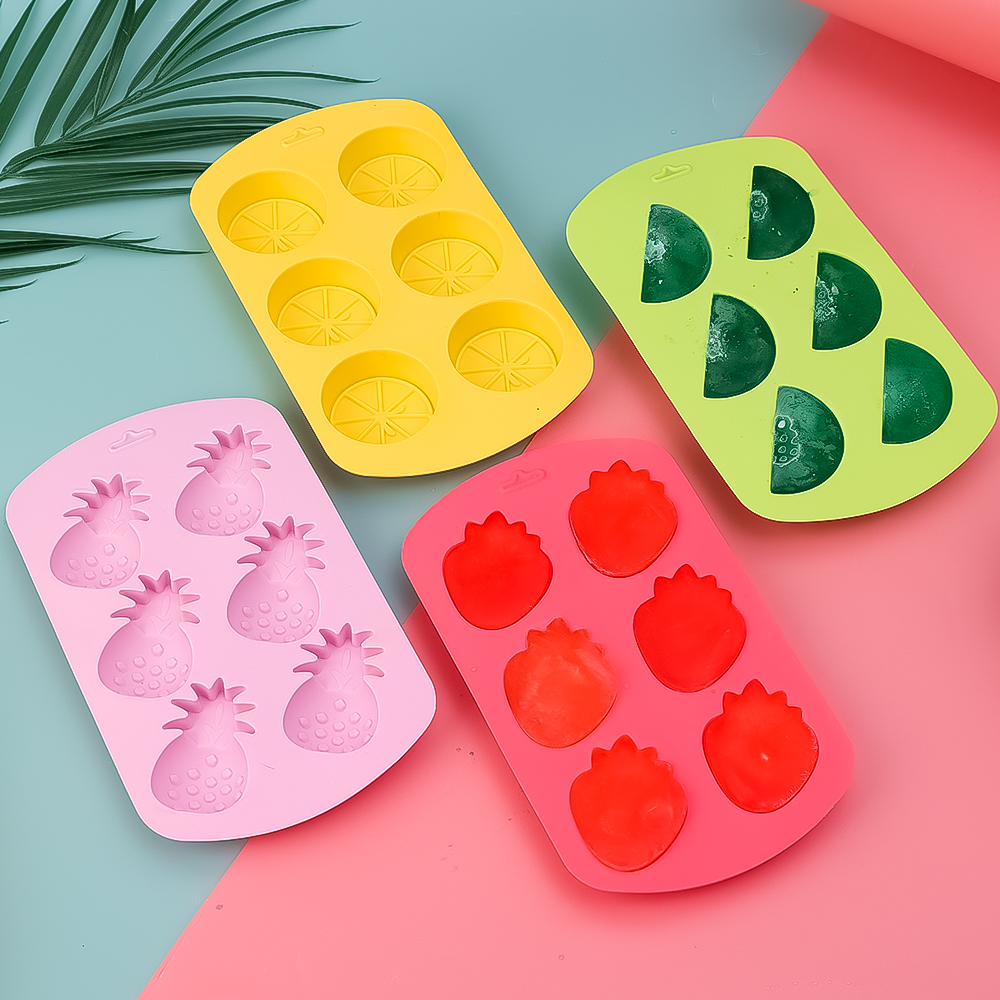 Fruit Shape 6 Grid Ice Cube Mold Silicone Candy Chocolate Jelly Dessert Mold Kitchen Ice Making Baking Accessories