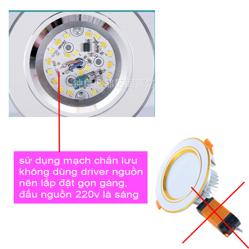 Đèn Led âm trần trực tiếp 220V phi 100mm 9W