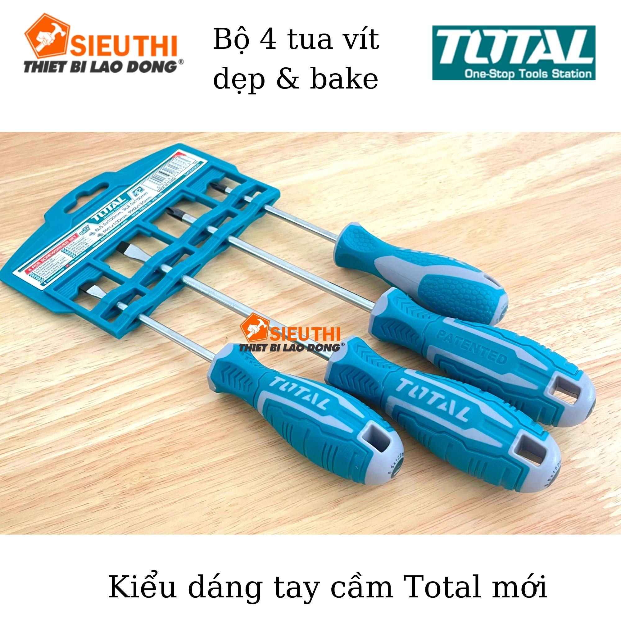 Bộ 4 tuốc nơ vít dẹp và bake Total THT250604