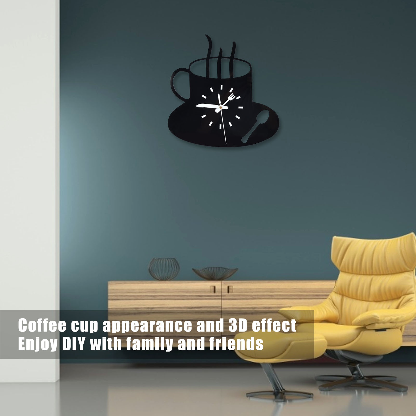 Kitchen Wall Clock Frameless Design Small Wall Clock Coffee Mug for Home for Hotel