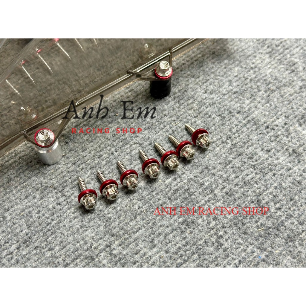 Combo 7 ốc pô e tặng kèm long đền đỏ 5li23 đầu trụ salaya inox 304