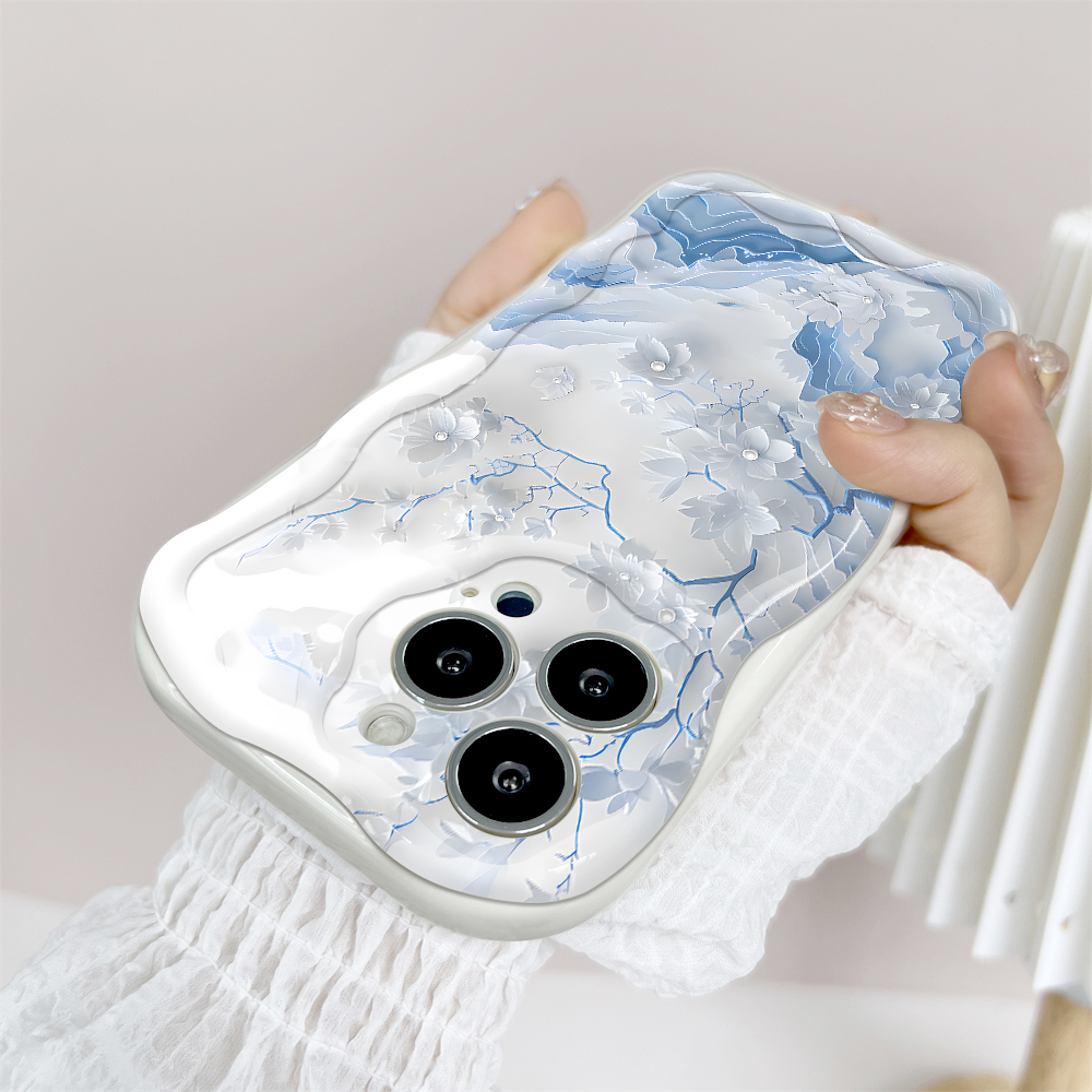 YYDS for Redmi Note 9 Pro Note 9S Note 9 Pro Max Back Cover Proud Snow Plum Cream Texture Wavy Edge Soft Silicone Mobile Cover. 