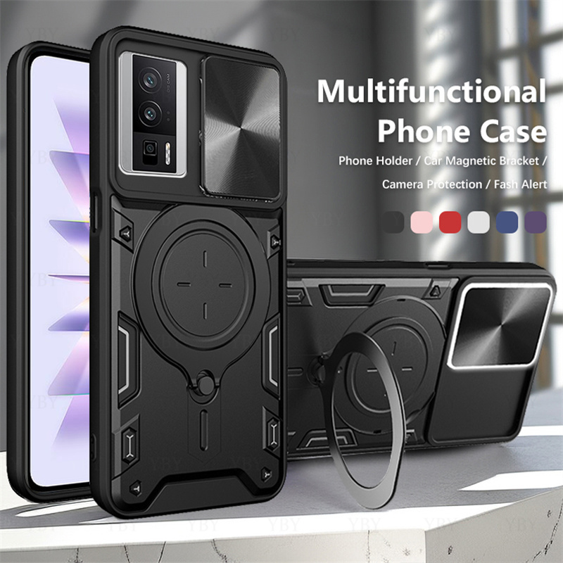 Shockproof Armor Phone Case For Poco F5 Redmi K60 Pro Holder Casing Camera Protection Sliding Hard Back Cover New Design