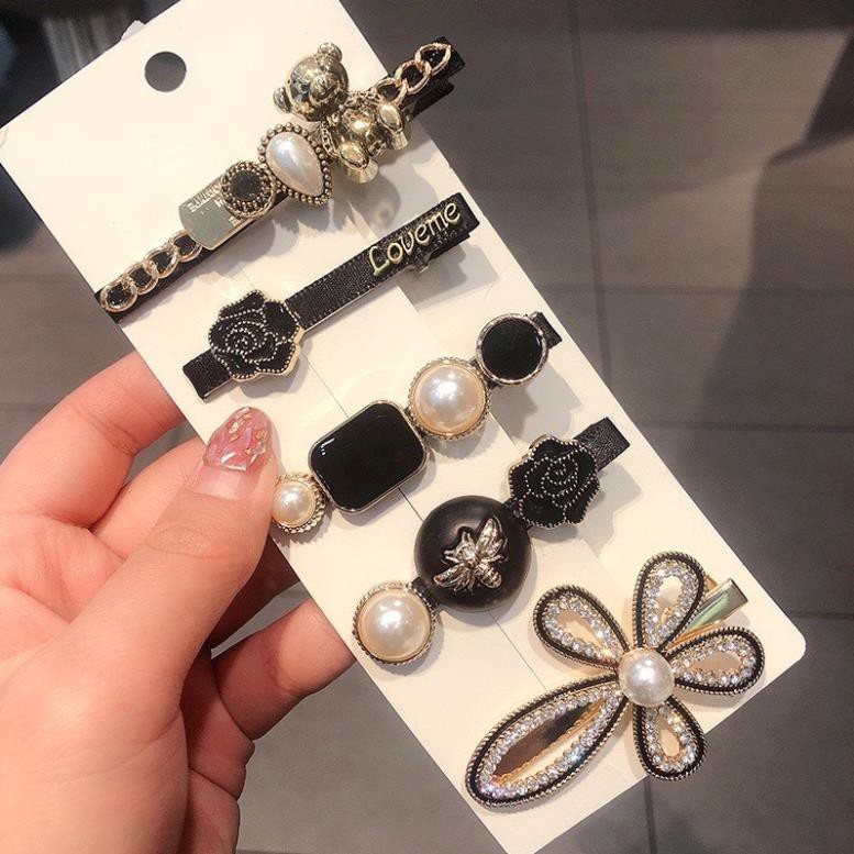 Set 5 kẹp tóc hoa đen