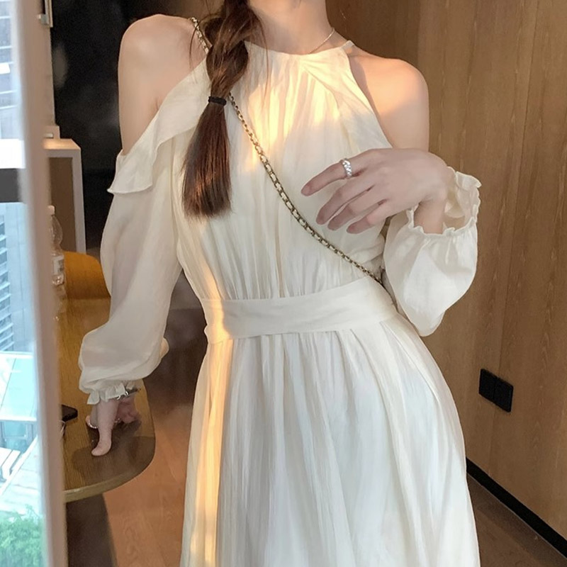 Đầm Dài Tay Hở Vai Nữ ief
