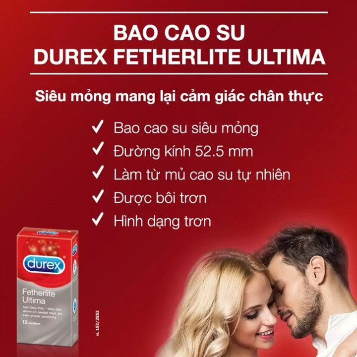 Bao cao su siêu mỏng Durex Fether Ultima NEW , bcs siêu mỏng chống xuất tinh sớm