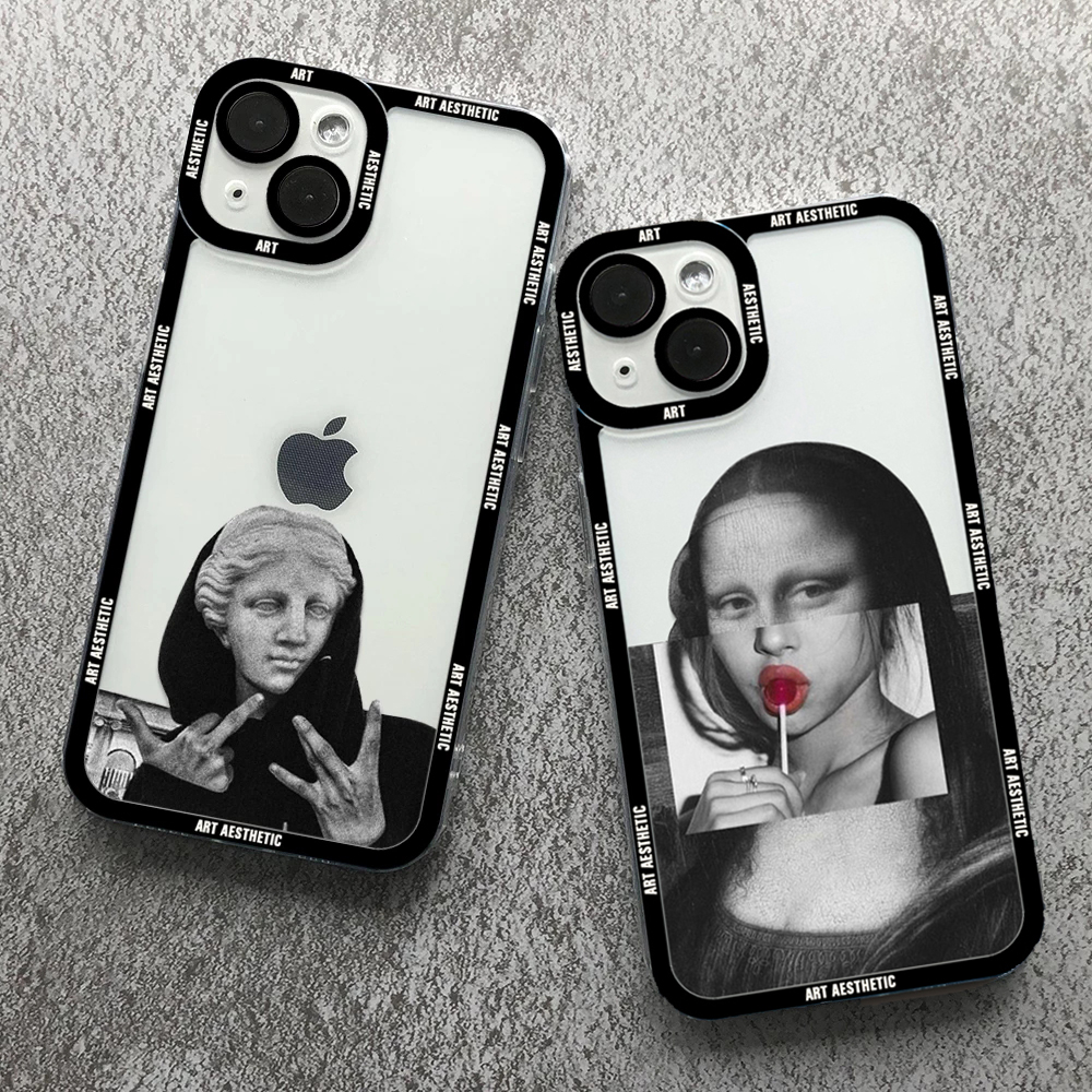 TAHANgTA New style  New style Great Art Aesthetic David Mona Lisa Clear Phone Case For iPhone 15 14 13 12 11 Pro Max Mini XS X XR SE 2020 7 8 Plus Soft Cover. 