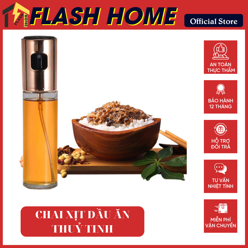 Bình xịt dầu ăn dạng phun sương cao cấp, chai xịt dầu ăn phun sương dành cho nồi chiên không dầu,hàng thủy tinh cao cấp flash home
