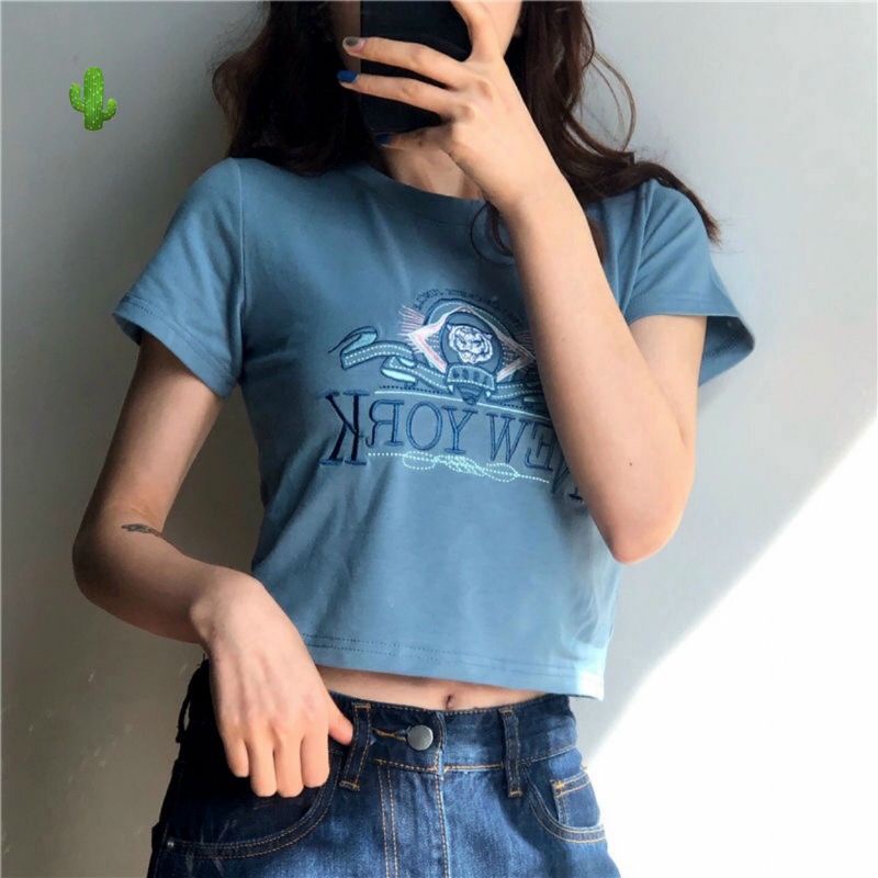 [FREESHIP + VOUCHER] Áo thun croptop Niu Yoóc xanh