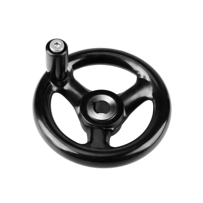 Hand Wheel Handle,Black Round 3 Spoke Hand Wheel for Lathe Milling Machine