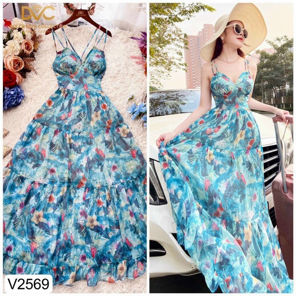 Đầm 2 dây maxi voan hoa chinhfon xin xắn dễ thương fashionzero