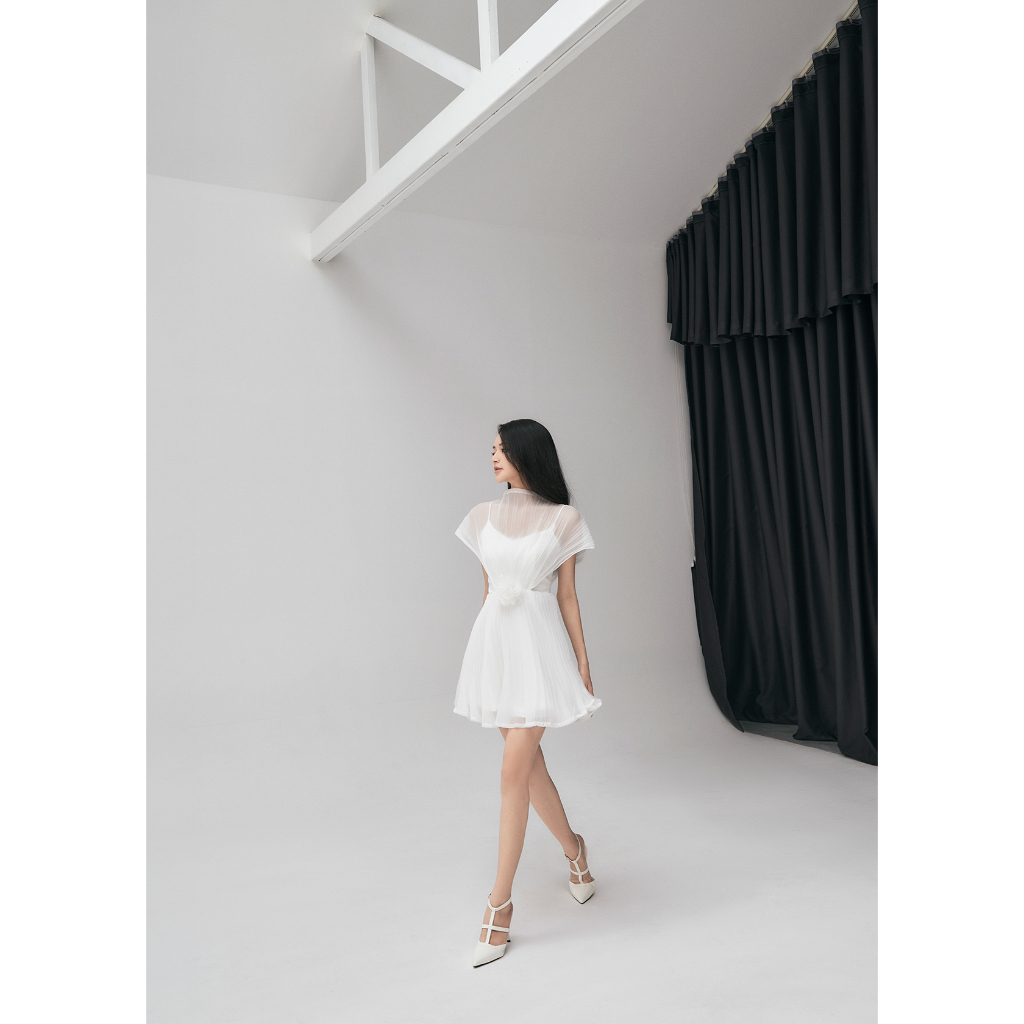 Đầm Voan Dập Ly Đính Hoa Màu Trắng - XIPI
